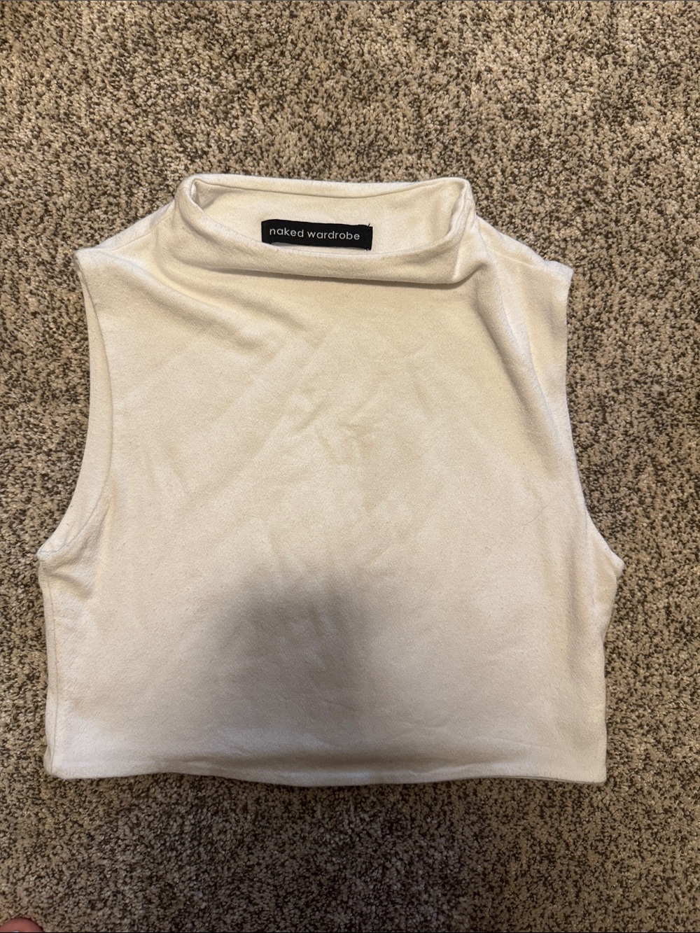naked wardrobe Cream Mock Neck Sleeveless Crop Top